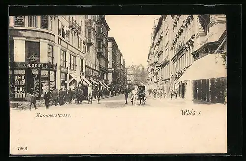 AK Wien, Kärntnerstrasse, Geschäfte und Fiaker