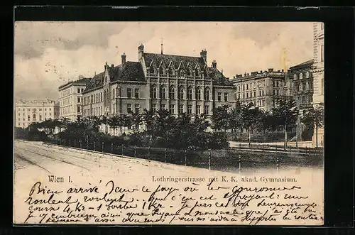 AK Wien, Lothringerstrasse mit K. K. akad. Gymnasium