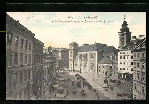 AK Wien, Schottenpfarrkirche und Schwanthaler Brunnen, Freyung