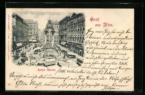 AK Wien, Hoher Markt, Marktbetrieb am Denkmal