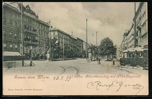 AK Wien, Kärntnerring mit Hotel Imperial und Strassenbahn