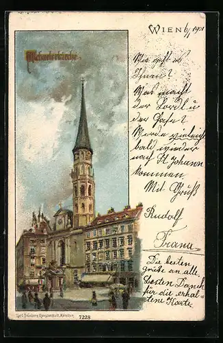 Lithographie Wien, Blick zur Michaelerkirche