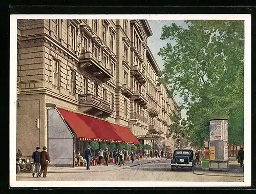 Künstler-AK Wien, Grand Hotel und Litfasssäule, Kärntnerring 9