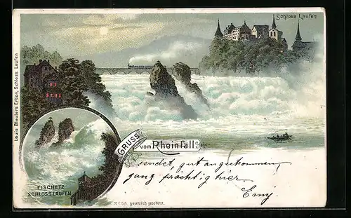 Lithographie Rheinfall, Schloss Laufen