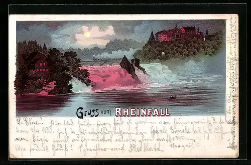 Lithographie Schaffhausen, Der illuminierte Rheinfall