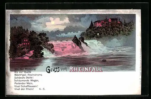 Lithographie Schaffhausen, Der illuminierte Rheinfall