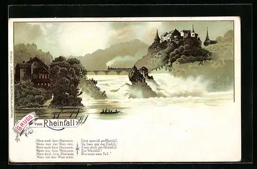 Lithographie Schaffhausen, Der Rheinfall bei Nacht