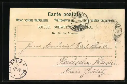 Lithographie Rheinfall bei Mondschein, Frau in Tracht