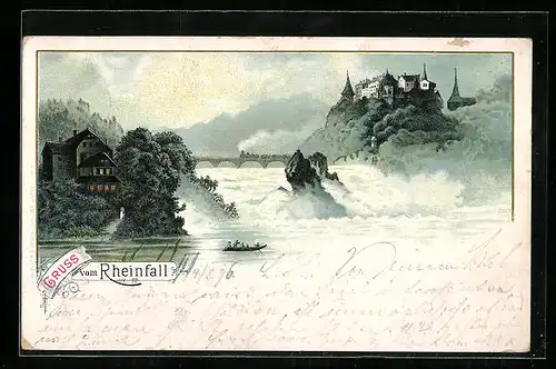 Lithographie Schaffhausen, Der Rheinfall bei Nacht