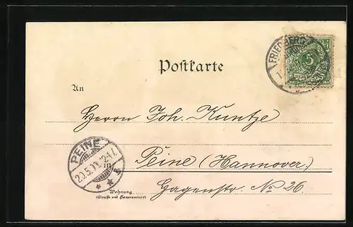 Lithographie Friedberg i. H., Alte Häuser, Eingang der Burg, Adolfsturm