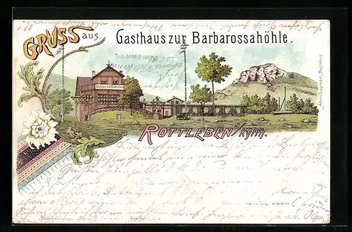 Lithographie Rottleben a. Kyffh., Gasthaus zur Barbarossahöhle