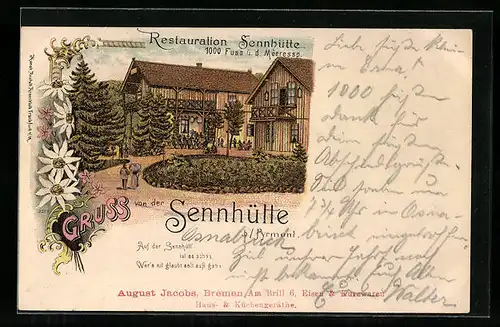 Lithographie Bad Pyrmont, Gasthof Sennhütte