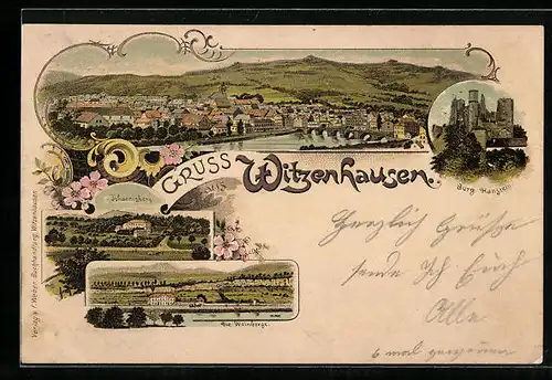 Lithographie Witzenhausen, Burg Hanstein, Johannisberg, Die Weinberge