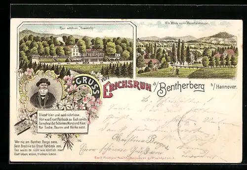 Lithographie Erichsruh a. Bentherberg, Gasthaus Zur schönen Aussicht, Ein Blick vom Bentherberge, Vater Rehbock