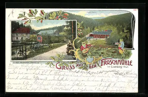 AK Eisenberg i. Thür., Gasthaus Froschmühle im Mühlthal, Ortspartie