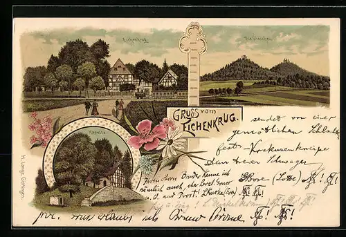 Lithographie Rittmarshausen, Gasthof Eichenkrug, Kapelle, Die Gleichen