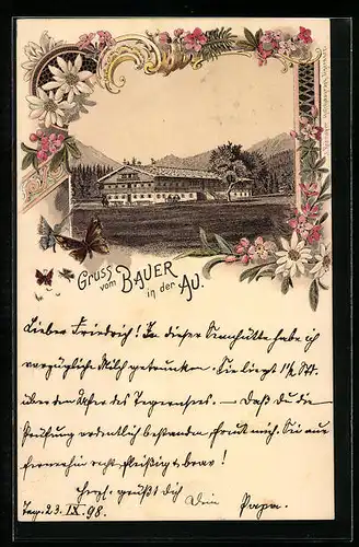 Lithographie Bad Wiessee, Gasthaus Bauer in der Au