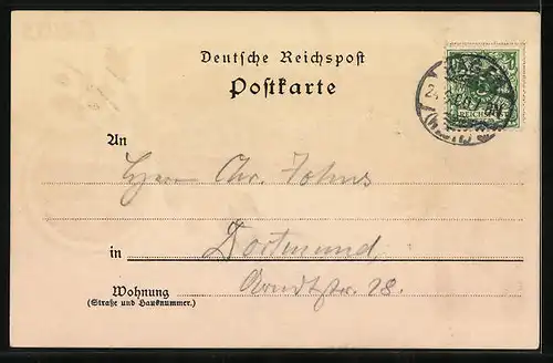 Lithographie Werdohl, Panorama, Kirche, Kriegerdenkmal, Blume mit Schmetterling