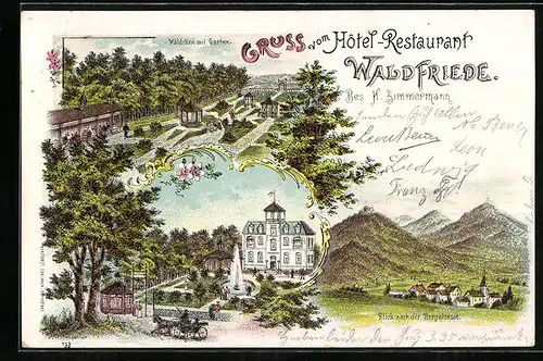 Lithographie Modau / Ober-Ramstadt, Gasthaus-Hotel-Restaurant Waldfriede