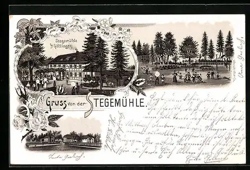 Lithographie Adelebsen, Gasthof Stegemühle b. Göttingen, Ortsansicht