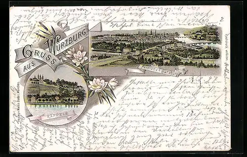 Lithographie Würzburg, Panorama, Käppele