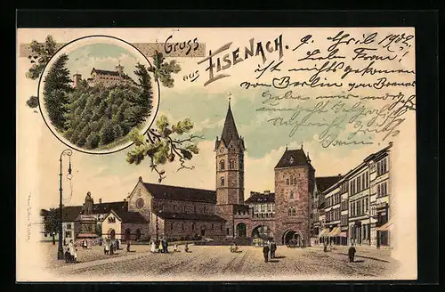 Lithographie Eisenach, Ortsansicht, Schloss
