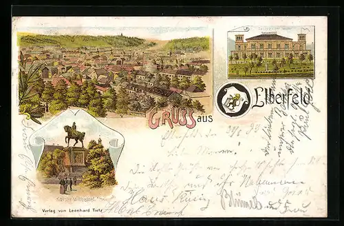 Lithographie Elberfeld, Kaiser Wilhelm Denkmal, Zoologischer Garten & Panorama