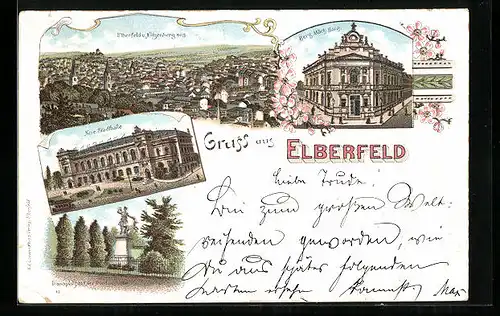 Lithographie Elberfeld, Neue Stadthalle, Dianaplatz auf der Friedenshöhe