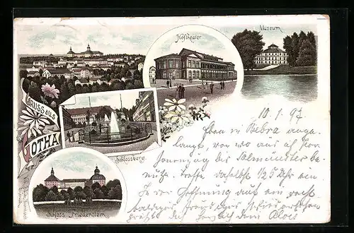 Lithographie Gotha, Schlossberg, Museum, Hoftheater