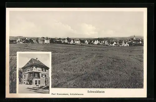 AK Schwaikheim, Kolonialwaren Paul Knaussmann, Ortspanorama