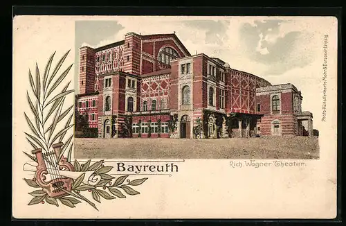Lithographie Bayreuth, Rich. Wagner Theater