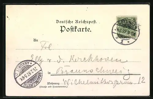 Lithographie Göttingen, Bismarckthurm, Rathaus, Stadtpark, Hardenberg