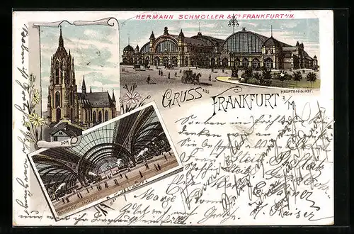 Lithographie Frankfurt a /M., Hauptbahnhof, Inneres, Dom