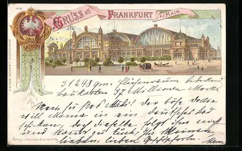 Lithographie Frankfurt a. M., Blick zum Hauptbahnhof