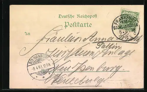 Lithographie Frankfurt a. M., Totalansicht mit Flusspartie