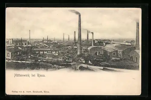 AK Riesa, Hüttenwerk mit Schornsteinen