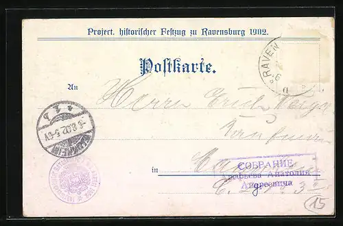 Künstler-AK Ravensburg, Project. histor. Festzug 1902, Festpostkarte, Rauenspurgia als Reichsstadt