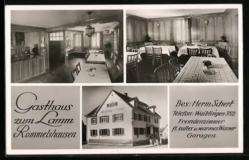 AK Rommelshausen, das Gasthaus zum Lamm mit Innenansicht