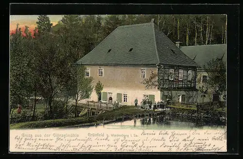 AK Waldenburg-Grünfeld, Blick auf das Gasthaus Glänzelmühle