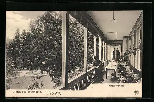 AK Ditzenbach, auf der Veranda des Kurhaus Ditzenbach, Kursaal-Veranda