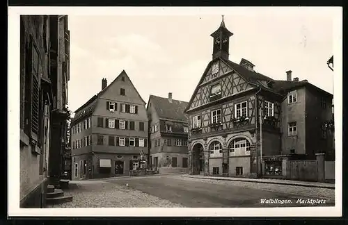 AK Waiblingen, Blick auf den Marktplatz mit Rathaus