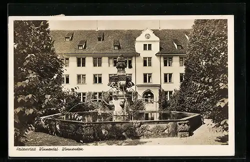 AK Winnenden, Blick auf die Heilanstalt Winnental mit Brunnen