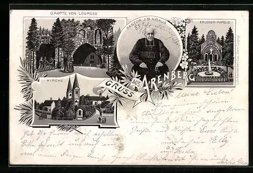 Lithographie Arenberg, Erlöser Kapelle, Grotte von Lourdes, Kirche, Pastor J. B. Kraus