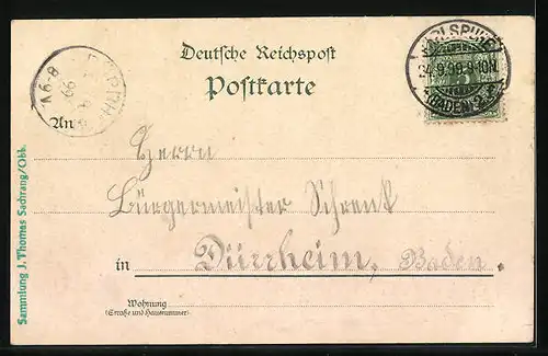 Lithographie Karlsruhe, Generalcommando, Kriegerdenkmal, Schlossgartensee