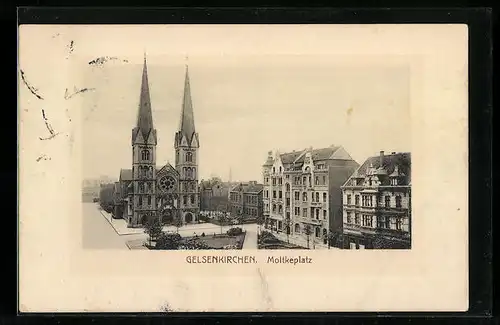 AK Gelsenkirchen, Blick auf den Moltkeplatz mit Kirche