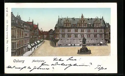 Goldfenster-AK Coburg, Blick auf den Marktplatz mit leuchtenden Fenstern