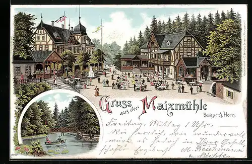 Lithographie Dresden, Blick auf das Gasthaus Meixmühle