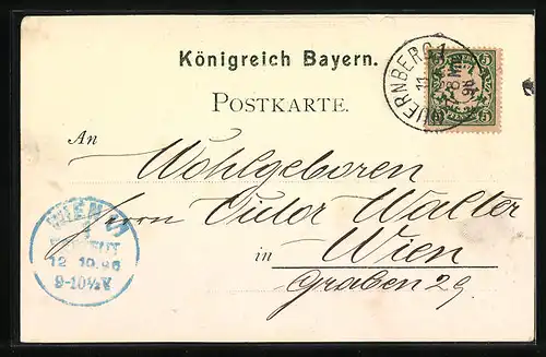 Lithographie Nürnberg, Fleischbrücke, Lorenzkirche, Heilig Geist Spital mit Synagoge, Hallertor mit Burg