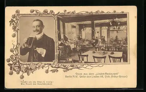 AK Berlin, Linden-Restaurant, Unter den Linden 44, Inh.: Arthur Briese