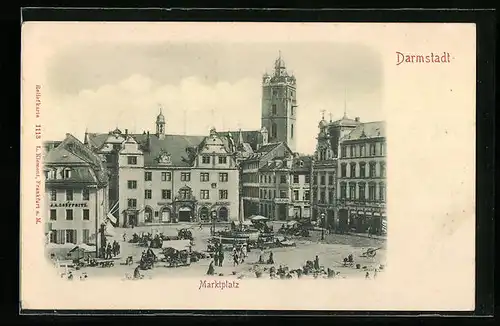 Relief-AK Darmstadt, Partie am Marktplatz